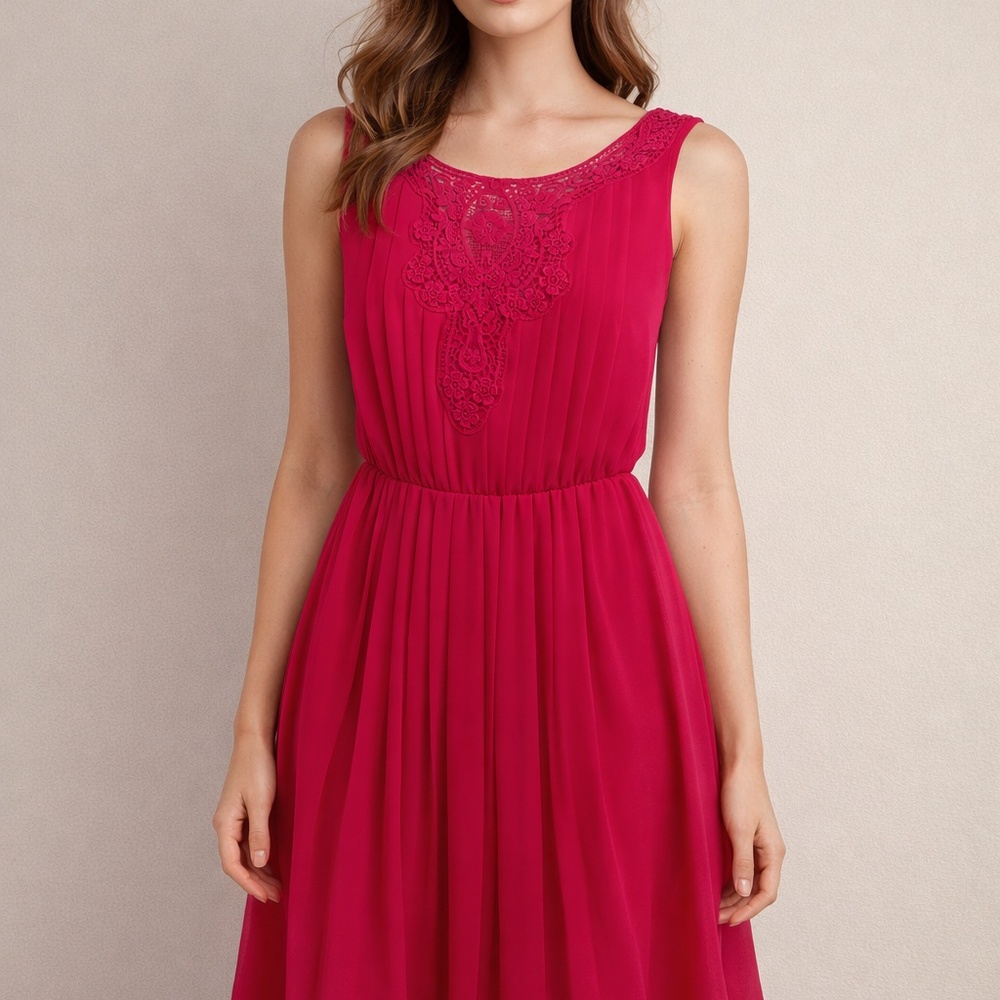 Jessica Simpson Pink Pleated Lace Midi Dress – Size 2